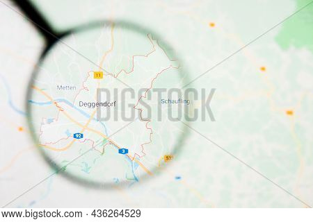 Deggendorf City In Germany, Bavaria Visualization Illustrative Concept On Display Screen Through Mag