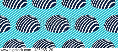 Hemispheres Lined Optical Illusion Seamless Pattern, Vector Repeat Tiling Op Art Background, Psyched