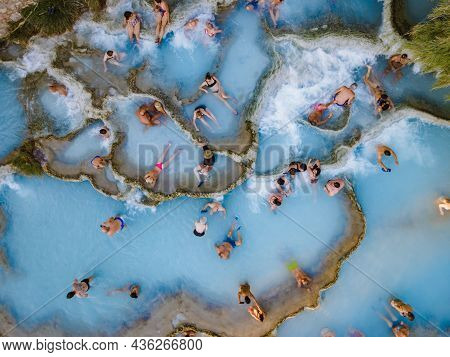 Toscane Italy August 2021, Natural Spa With Waterfalls And Hot Springs At Saturnia Thermal Baths, Gr