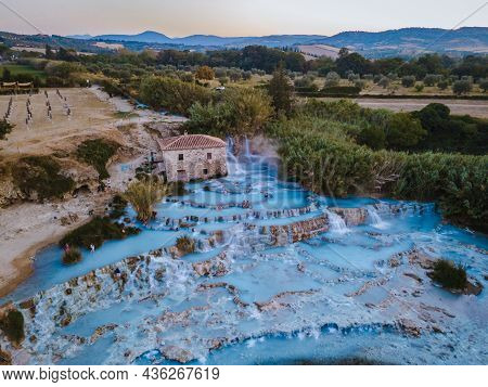 Toscane Italy, Natural Spa With Waterfalls And Hot Springs At Saturnia Thermal Baths, Grosseto, Tusc