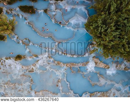 Toscane Italy August 2021, Natural Spa With Waterfalls And Hot Springs At Saturnia Thermal Baths, Gr