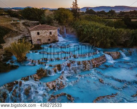 Toscane Italy, Natural Spa With Waterfalls And Hot Springs At Saturnia Thermal Baths, Grosseto, Tusc