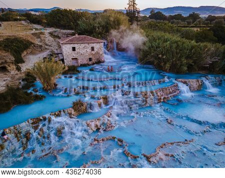 Toscane Italy, Natural Spa With Waterfalls And Hot Springs At Saturnia Thermal Baths, Grosseto, Tusc