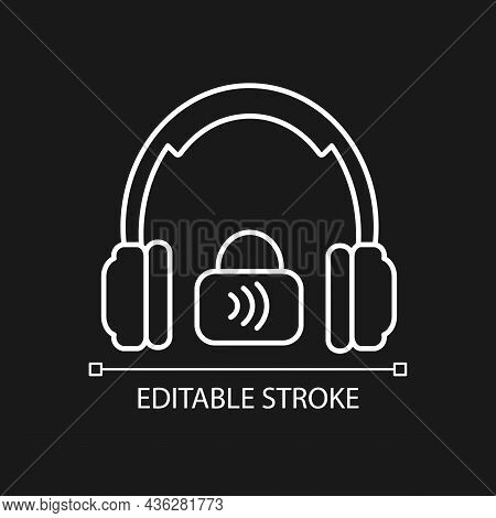 Closed Back Headphones White Linear Icon For Dark Theme. Over Ear Headset For Music Making, Gaming. 