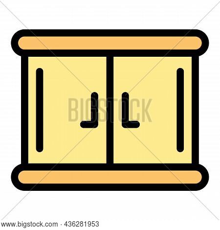 Wood Kitchen Cabinet Icon. Outline Wood Kitchen Cabinet Vector Icon Color Flat Isolated