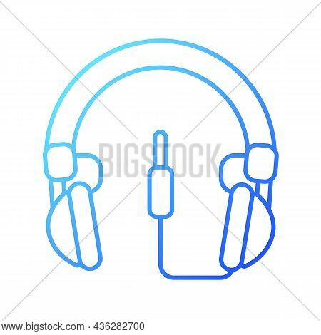 Wired Circumaural Headset Gradient Linear Vector Icon. Over Ear Headset For Gaming. Device Connected