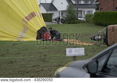 Hasselt, Limburg - Belgium 01-09-2021. Hot Air Balloon Emergency Landing In A Residential Area On Th