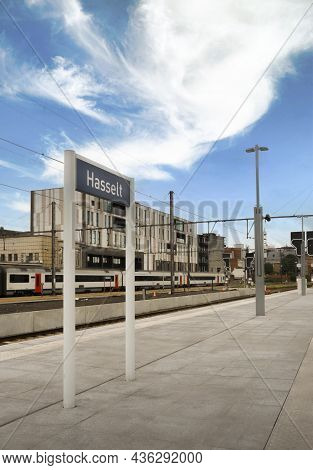 Hasselt, Limburg - Belgium - 06.20.2021. View Of The Platform At The Hasselt Railway Station. City N