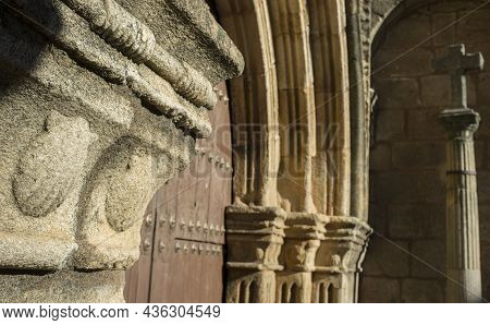 Church Of Santiago. Carved Shells Outdoors, Symbol Of Saint James. Caceres, Extremadura, Spain