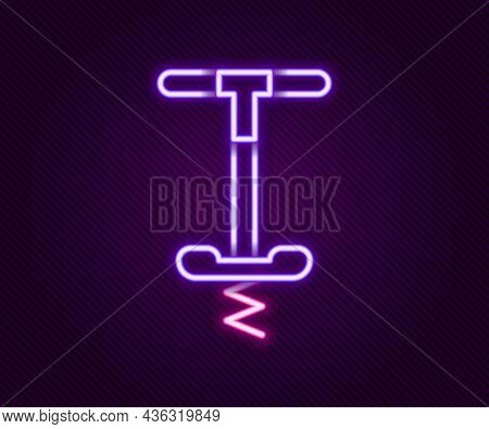 Glowing Neon Line Pogo Stick Jumping Toy Icon Isolated On Black Background. Colorful Outline Concept