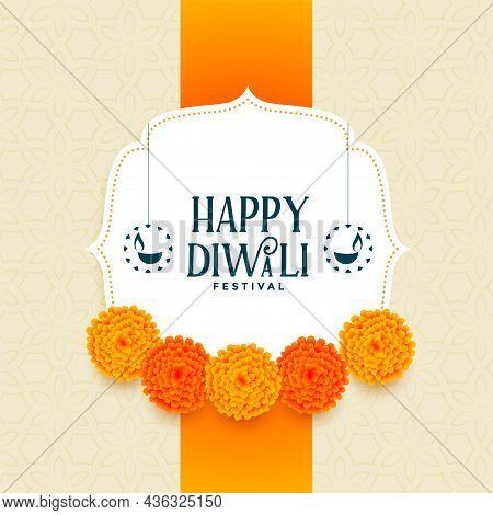 Happy Diwali Pooja Background With Flowers Vector Design Illustration