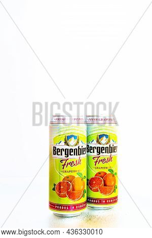 Can Of Bergenbier Fresh Beer. Bucharest, Romania, 2021