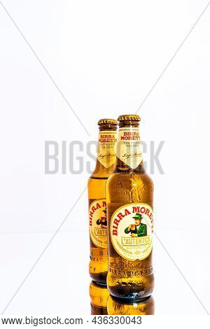 Birra Moretti Beer Bottle On White. Illustrative Editorial Photo Bucharest, Romania, 2021