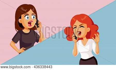 Women Arguing Over The Phone Vector Cartoon Illustration