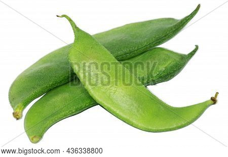 Fresh Hyacinth Bean Or Indian Bean Over White Background