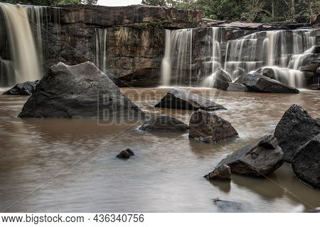 Beautiful Tat Ton Waterfall Is A Landmark Of Tat Ton National Park, Chaiyaphum Province, Thailand. N