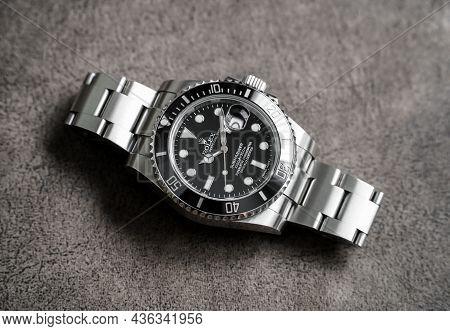 Bangkok, Thailand - July 14, 2019: Rolex Submariner Watch Is Equipped With A Ceramic Bezel With Func
