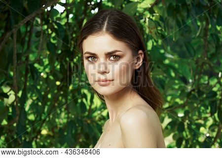 Smiling Woman Makeup Spa Nature Fresh Air Cropped View