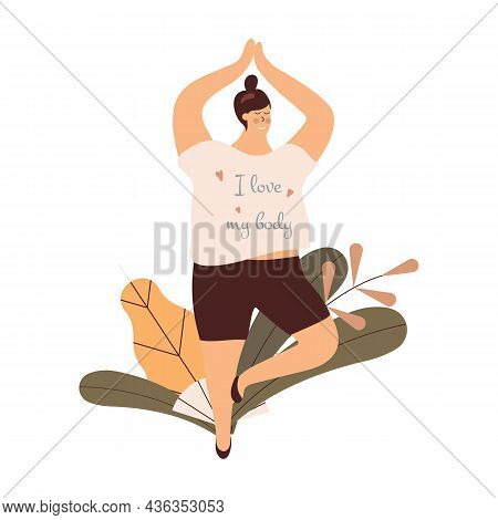 Body Positivity Cute Young Plump Girl With More Size-inclusive Body Do Yoga.plumpish Lady In Tree Po