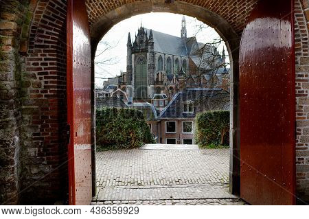 Cityscape Skyline Of The Hooglandse Kerk Church In Leiden, The Netherlands