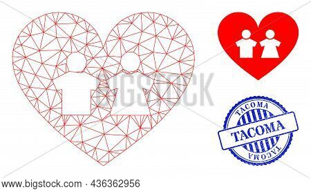 Web Net Romantic Heart Vector Icon, And Blue Round Tacoma Textured Watermark. Tacoma Seal Uses Round