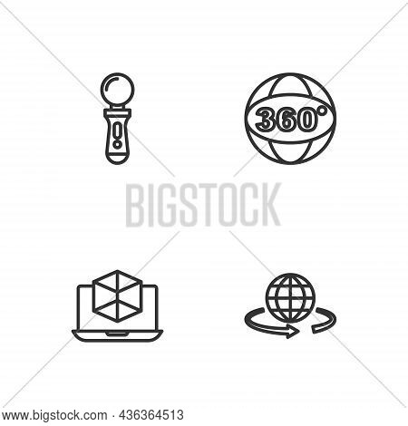 Set Line 3d Modeling, Vr Controller Game And 360 Degree View Icon. Vector