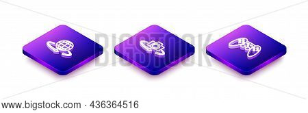 Set Isometric Line 3d Modeling, 360 Degree View And Gamepad Icon. Vector