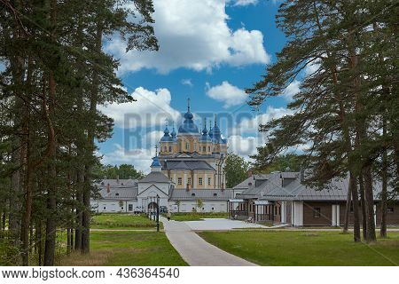Orthodox Church Of The Konevets Monastery, View From The Forest Road