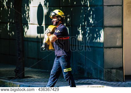Seville Spain September 22, 2021 Seville Firefighters Training At The Fire Station During The Corona