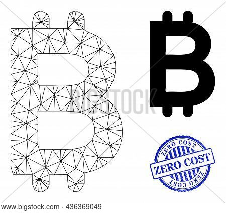 Web Mesh Bitcoin Vector Icon, And Blue Round Zero Cost Unclean Stamp Print. Zero Cost Seal Uses Roun