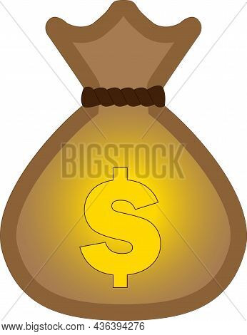 Money Bag With Dollar Icon, $ Symbol Vector, White Background