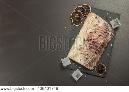 Raw Pollock (pollachius Virens) Fillet. Frozen Fish For Healthy Food Lifestyle