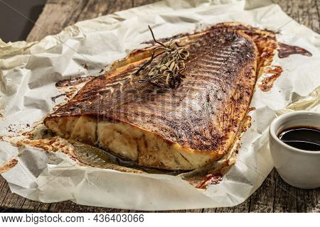Baked Pollock (pollachius Virens) Fillet. Fish With Teriyaki Sauce For Healthy Food Lifestyle