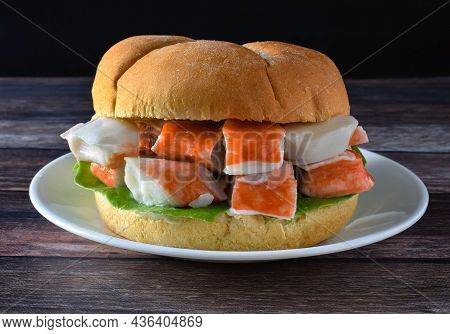 Lobster Chunks On A Bulkie Roll With Lettuce