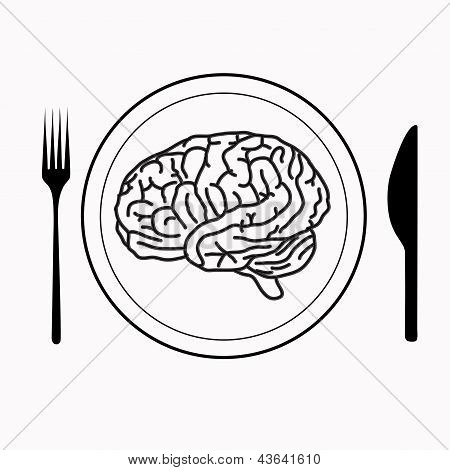 Hjernen på pladen med gaffel og kniv