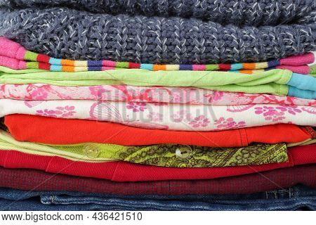 Clothes, Shoes And Accessories - Closeup Group Stack Pile Different Clotes Background