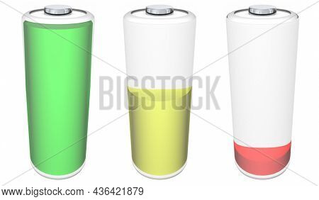 Battery Charging Full Empty Energy Level Indicator Red Yellow Green 3d Illustration