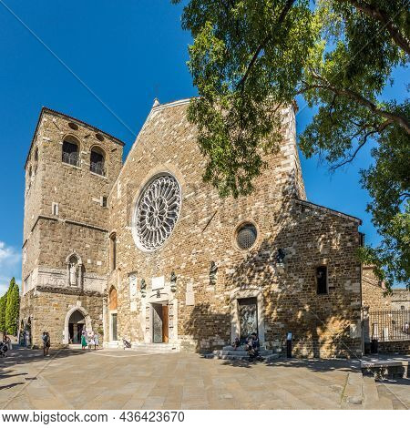 Trieste,italy - August 31,2021 - View At The Cathedral Of Sant Justus In Trieste. Trieste Is A City 