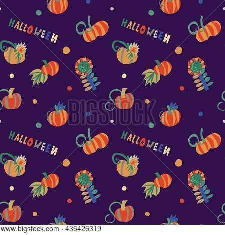 Seamless Vector Pattern In Autumn Colors With Halloween Elements Such Pumpkins, Etc. Wallpaper, Scra