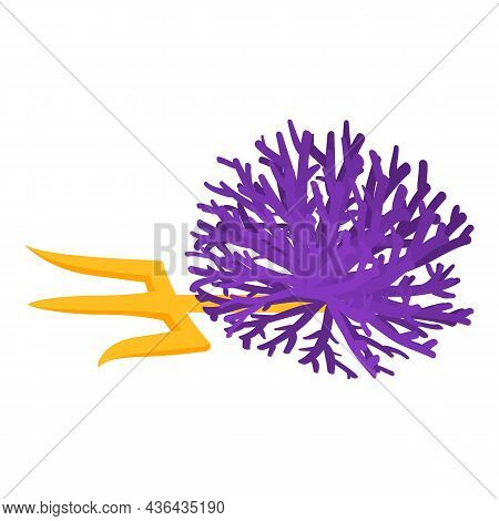 Mythology Symbol Icon Isometric Vector. Golden Trident And Soft Exotic Coral. Poseidon Trident, Mari