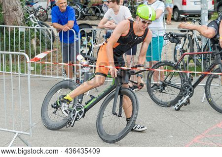 Regensburg, Bavaria, Germany, August 06, 2017, 28th Regensburg Triathlon 2017, Downswing Of A Bike R
