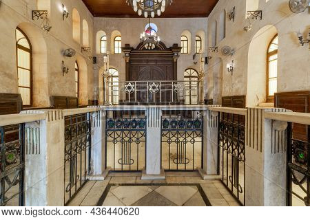 Cairo, Egypt- September 25 2021: Altar Of Historic Jewish Maimonides Synagogue Or Rav Moshe Synagogu