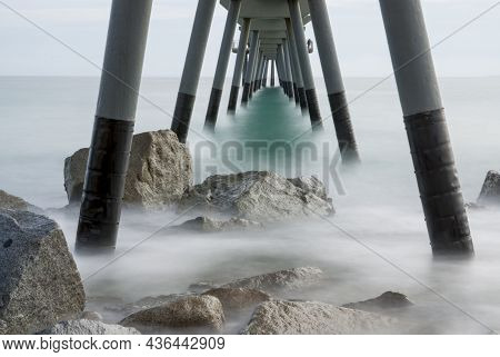 Mediterranean Sea With View To The Pontoon And Beach - Pont Del Petroli, Badalona, Barcelona, Catalo