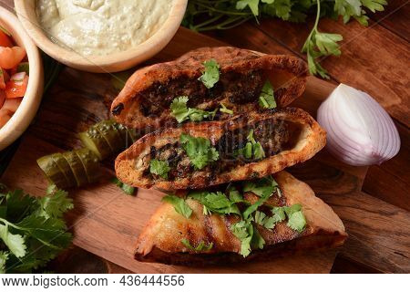 Arais - Kebab In A Baked Pita. Traditional Arab Food