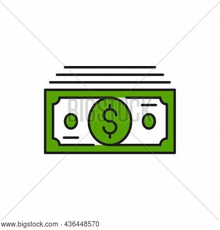 Stack Of Dollar Bills Isolated Green Banknotes. Vector American Bucks, Success Business, Profit, Inv