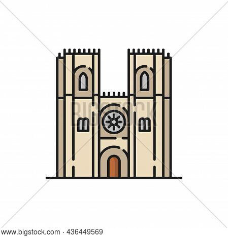 Portugal Catholic Religion Cathedral Isolated Color Church Flat Line Icon. Vector Exterior Design Of