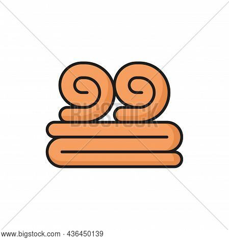 Towels Folded Or Rolled Spa Cloth Isolated Flat Line Icon. Vector Stack Of Hygiene Orange Fleece Mat