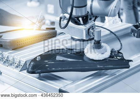 The Engineer Input The Program To Robotic Arm Polishing The Automotive Painting Parts .the Hi-techno