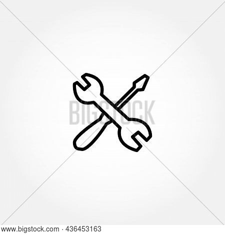 Service Icon. Repair Icon. Wrench With Screwdriver Line Icon. Wrench With Screwdriver Isolated Line 