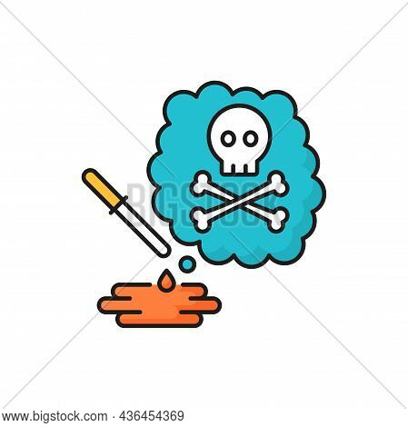 Chemical Danger, Toxic Weapon And Death, Poison Drops Isolated Line Icon. Vector Skull With Crossed 